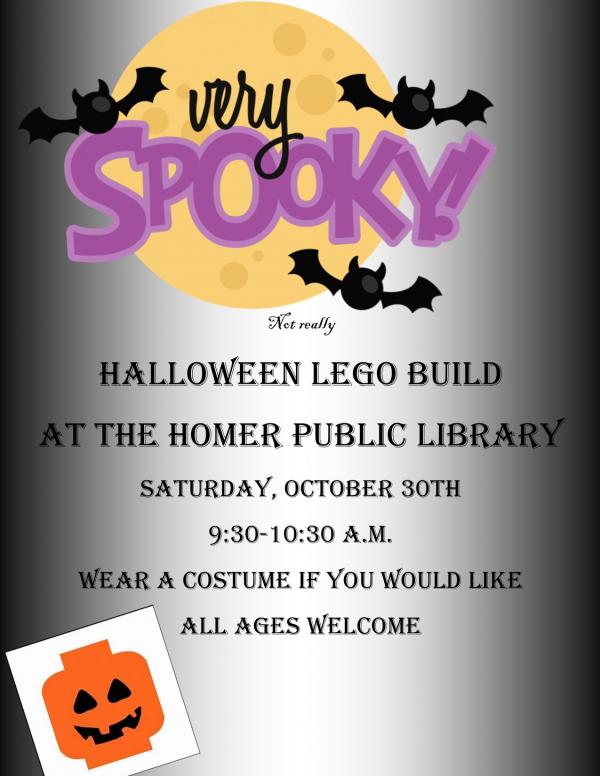 Lego Build, Saturday, Oct. 30th, 9:30am-10:30am, Wear a costume if you like