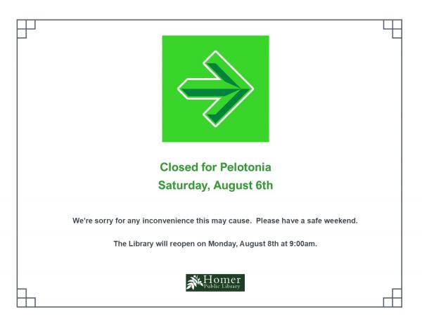 Closed for Pelotonia - Saturday, August 6th. We're sorry for any inconvenience this may cause. Please have a safe weekend. The Library will reopen on Monday, August 8th at 9am.