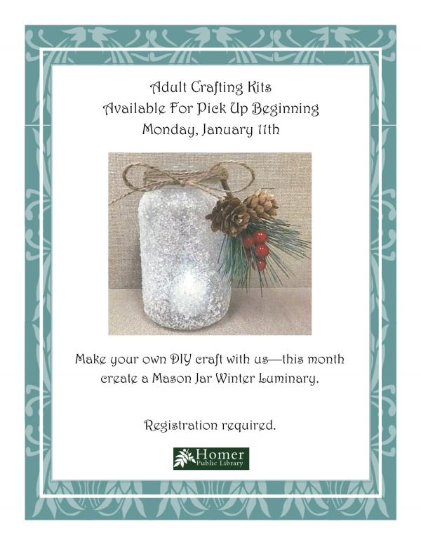 Adult Crafting Kits - Mason Jar Winter Luminary, Available for pickup Monday, January 11th