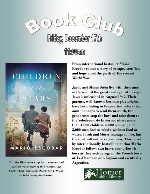 Book Club, "Children of the Stars" by Mario Escobar, Friday, December 17th at 11am