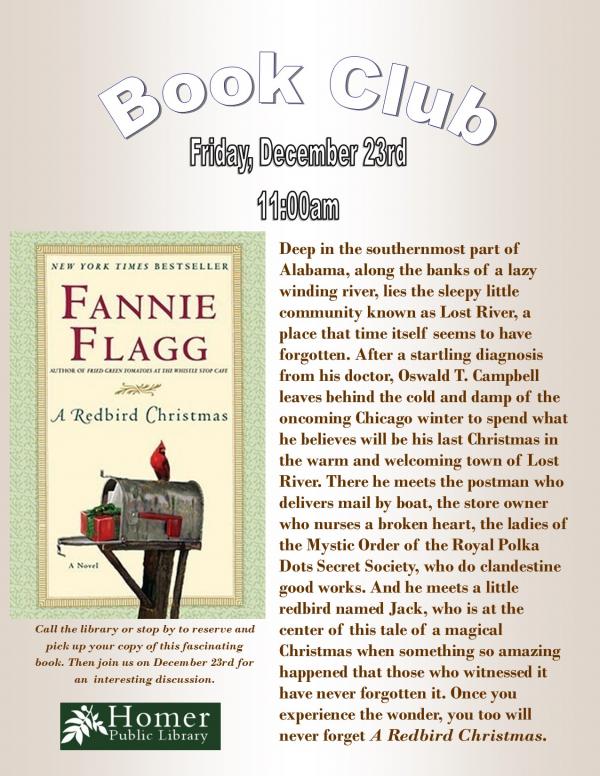 Book Club, "A Redbird Christmas" by Fannie Flagg, Friday, December 23rd at 11am