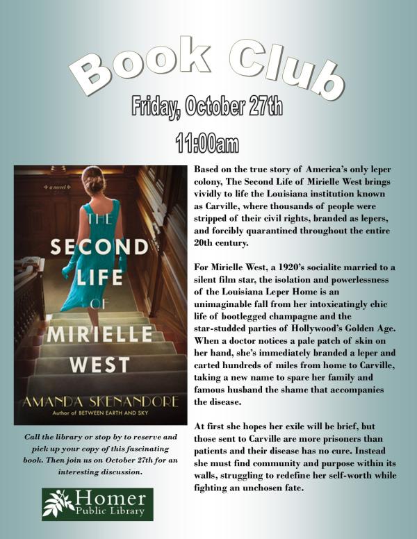 Book Club, "The Second Life of Mirielle West" by Amanda Skenandore - Friday, October 27th at 11am