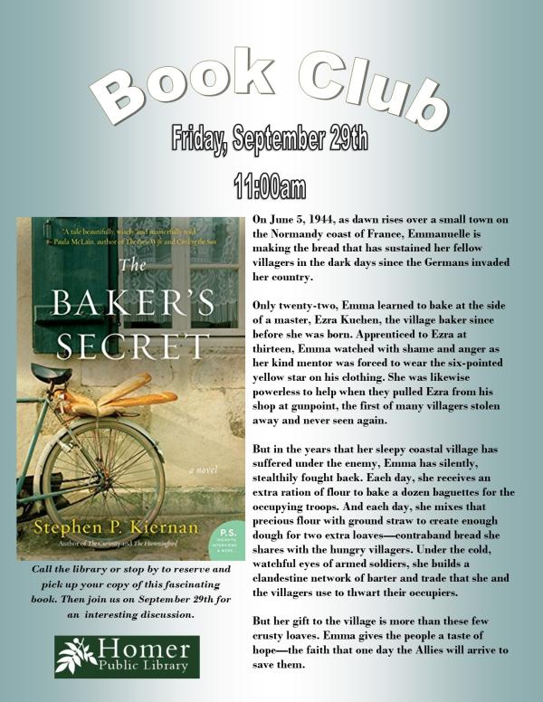 Book Club, "The Baker's Secret" by Stephen P. Kiernan - Friday, September 29th at 11am