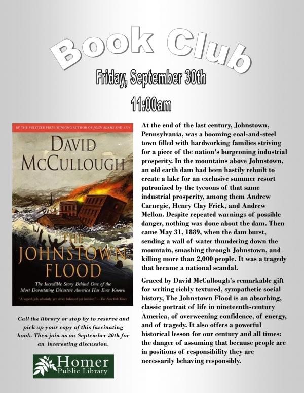 Book Club, "The Johnstown Flood" by David McCullough - Friday, September 30th at 11am