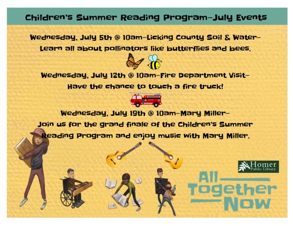 Children's Summer Reading - Licking County Soil & Water - Wednesday, July 5th @ 10am - Learn all about pollinators like butterflies and bees. 