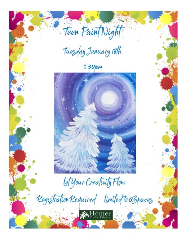 Teen Paint Night - Tuesday, January 18th at 5:30pm, Registration Required