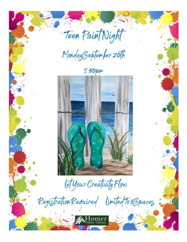 Teen Paint Night (In Person) - Monday, September 20th at 5:30pm, Let Your Creativity Flow, Registration Required - Limited to 6 Spaces.