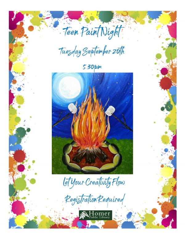 Teen Paint Night - Campfire, Tuesday, September 20th at 5:30pm