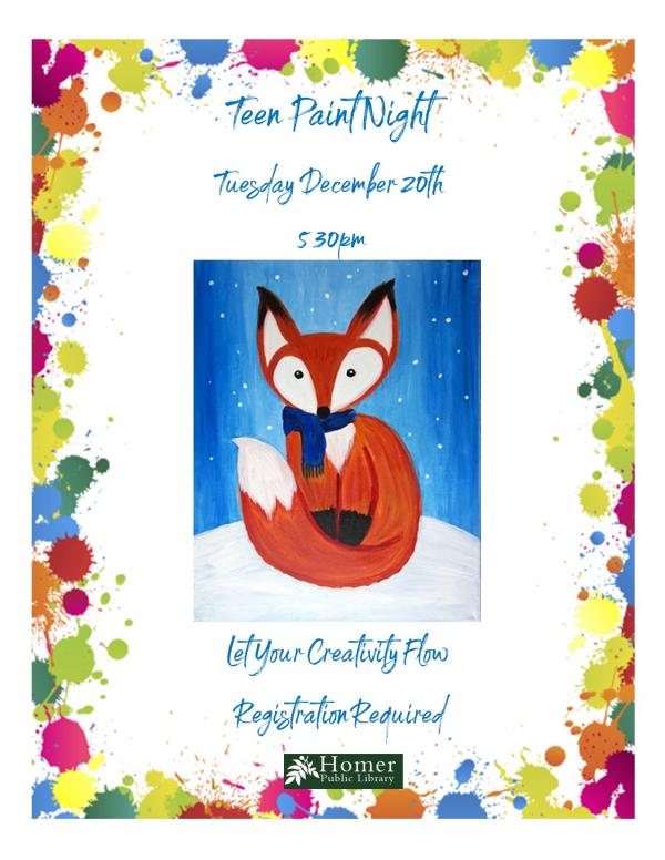 Teen Paint Night - Fox in the Snow - Tuesday, December 20th at 5:30pm