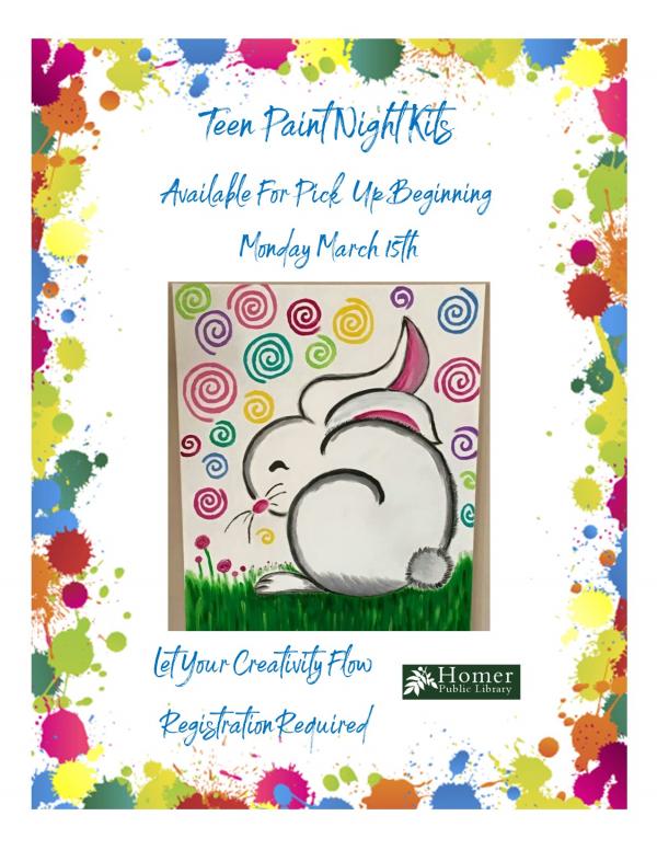 Teen Paint Night Kits - Rabbit, Available for pickup beginning Monday, March 15th, Registration required, Trick Or Treat Witch's Cauldron