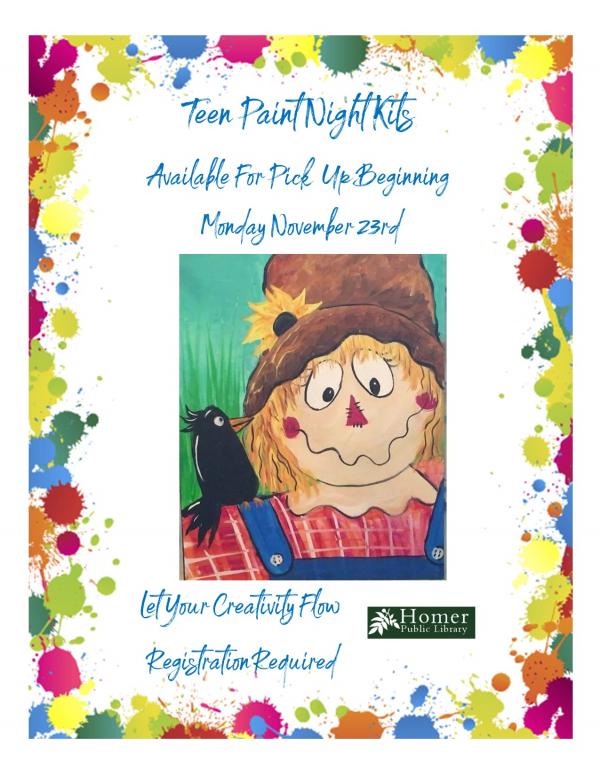 Make & Take Paint Night Kits will be available to pick up beginning Monday, November 23rd. Registration is required.