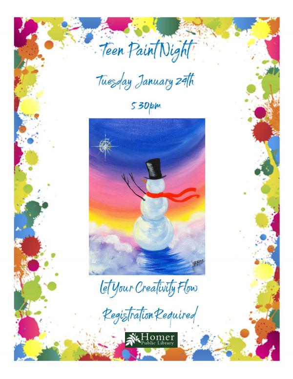 Teen Paint Night - Snowman and the Star - Tuesday, January 24th at 5:30pm