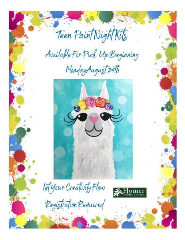 Teen Paint Night Kits, Available For Pick Up Beginning Monday, August 24th, Registration Required