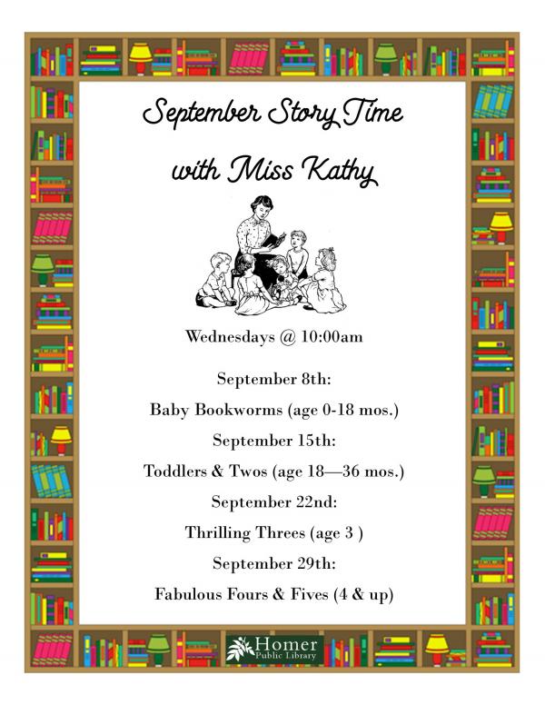 September Story Time with Miss Kathy - Toddlers & Twos (age 18-36 months), Wednesday, September 15th at 10am