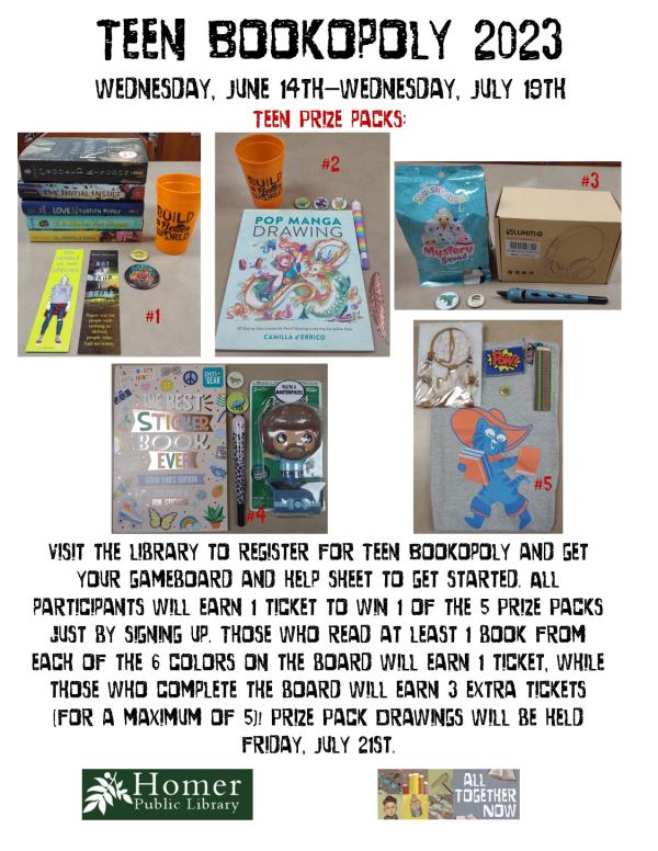 Teen Bookopoly for prizes - Wednesday, June 13th - Wednesday, July 19th