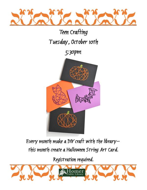 Teen Crafting - Halloween String Art Card, Tuesday, October 10th at 5:30pm - Registration Required