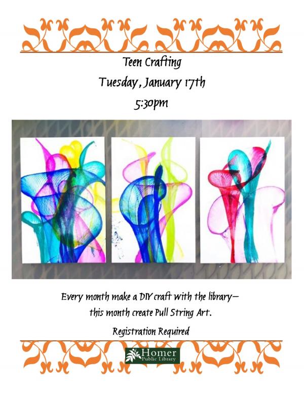 Teen Crafting - Teen Crafting - Pull String Art, Tuesday, January 17th at 5:30pm