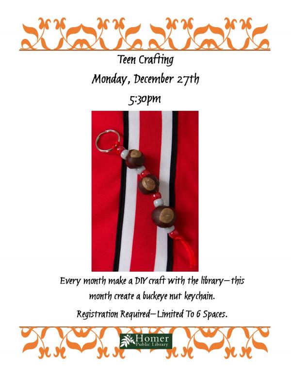 Teen Crafting - Buckeye keychain, Monday, December 27th at 5:30pm