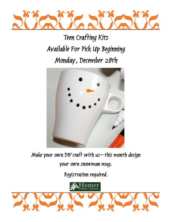 Teen Crafting Kits - Snowman Mug, Available for pickup beginning Monday, December 28th