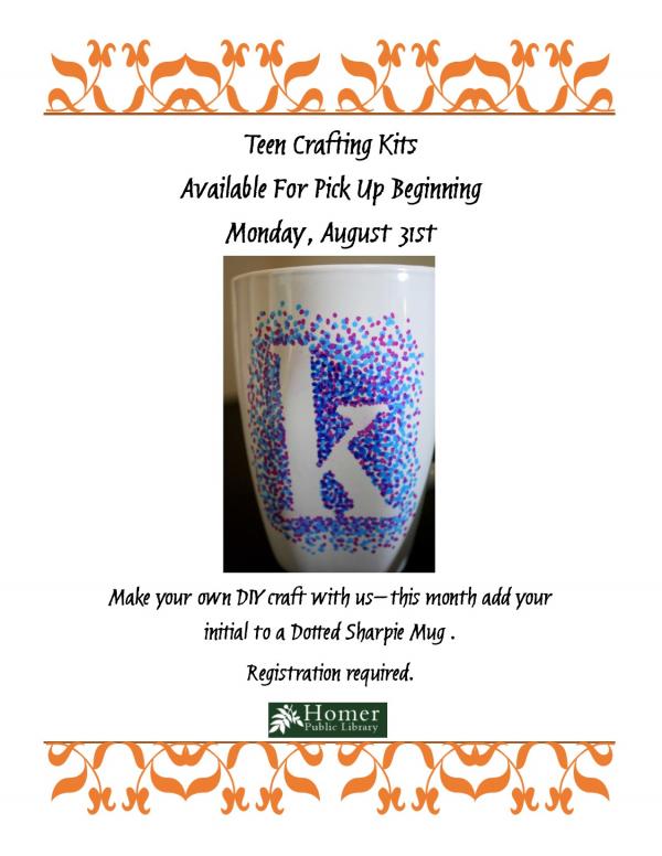 Teen Crafting Kits, Available For Pick Up Beginning Monday, August 31st, Registration Required