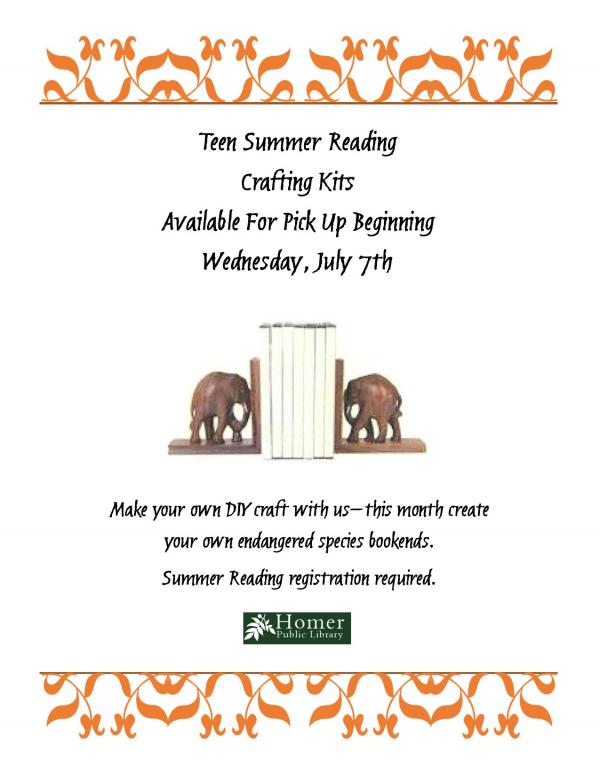 Teen Summer Reading - Crafting Kits, Endangered Species Bookends - Available for Pickup beginning Wednesday, July 7th