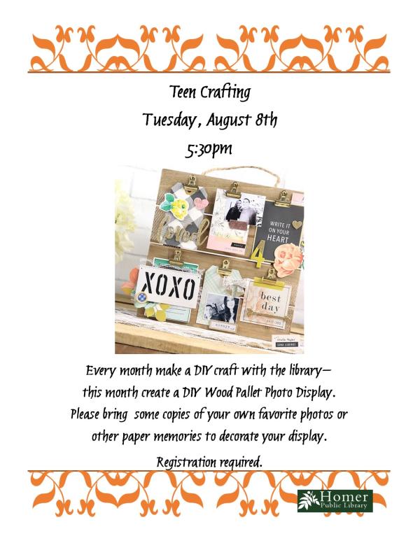 Teen Crafting - DIY Wood Pallet Photo Display, Tuesday, August 8th at 5:30pm - Registration Required