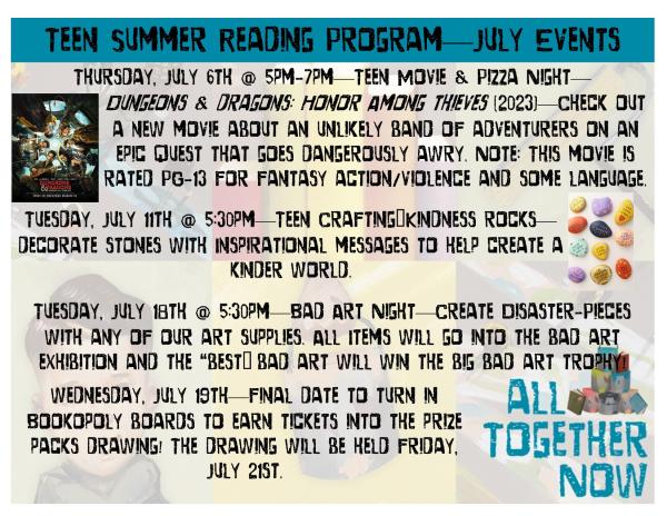 Teen Summer Reading - Teen Crafting – Tuesday, July 11th @ 5:30pm - Kindness Rocks— Decorate stones with Inspirational messages to help create a kinder world.